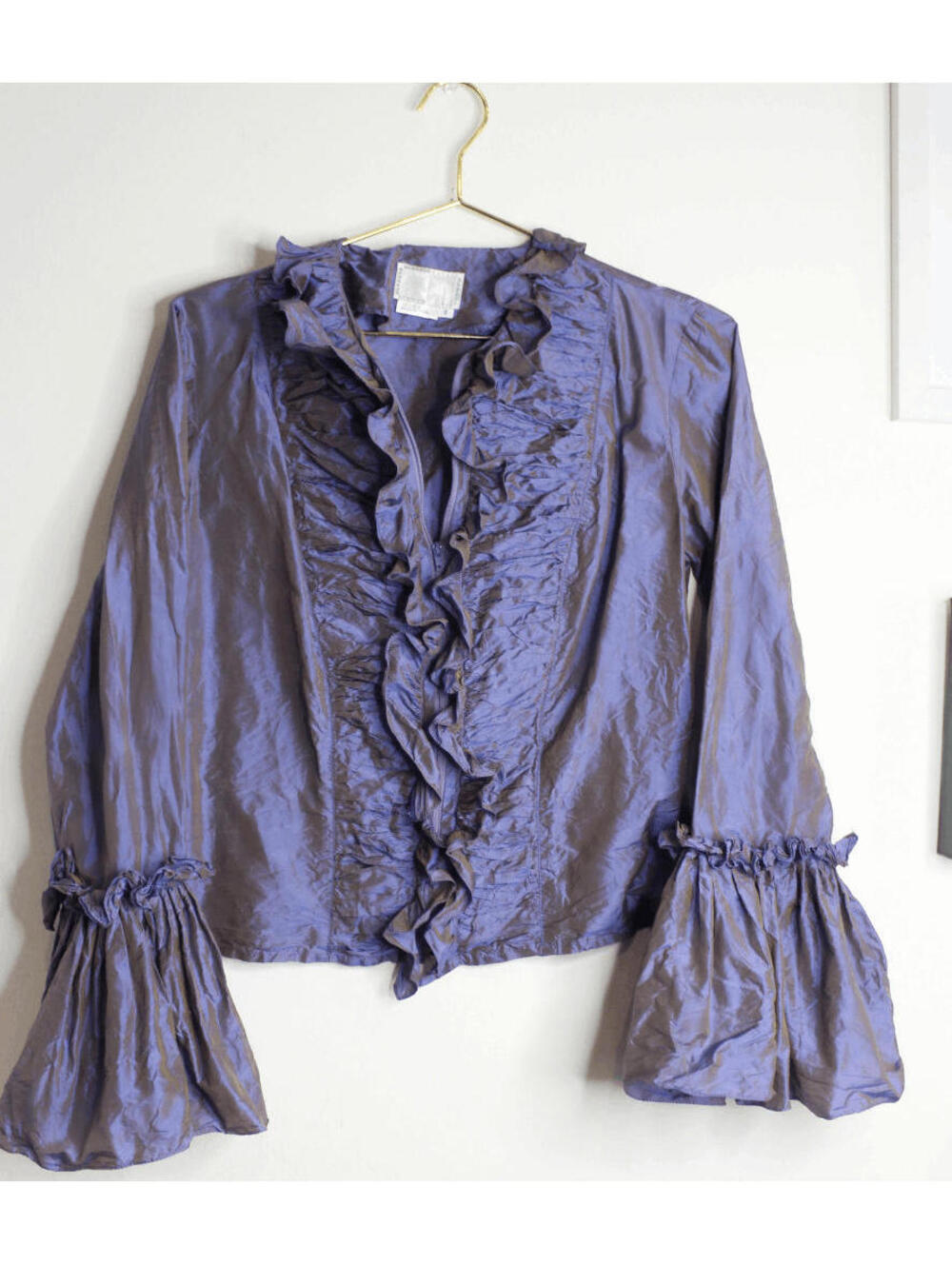 Alberto Makali Purple Iridescent Ruffle Silk Blouse - 8